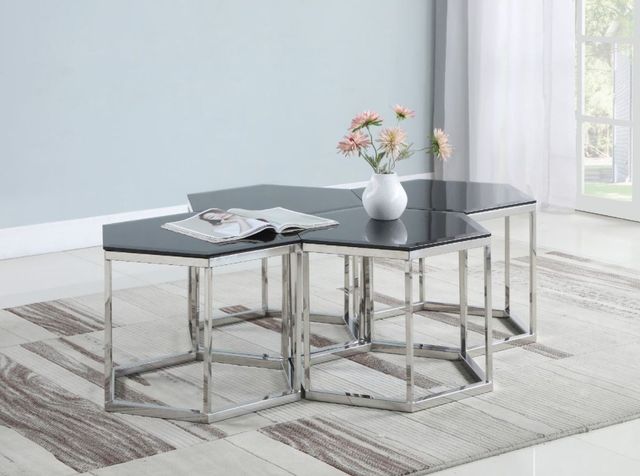 Coaster® Black and Silver Hexagon Glass Top Accent Table-2
