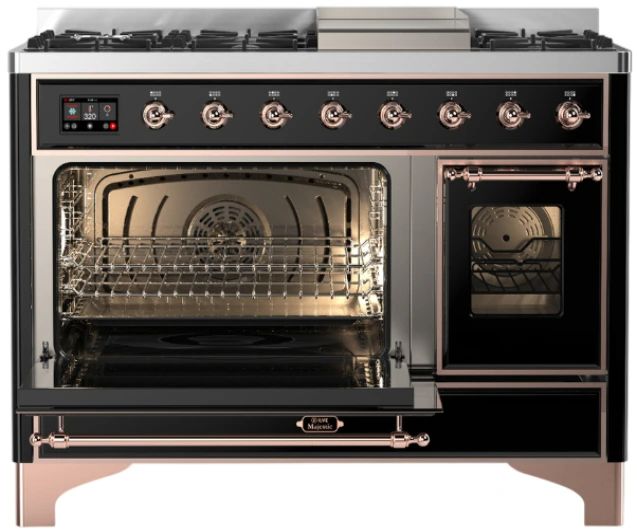 Ilve® Majestic III 48" Glossy Black Pro Style Dual Fuel Liquid Propane Range with Triple Glass Door and Copper Trim-3