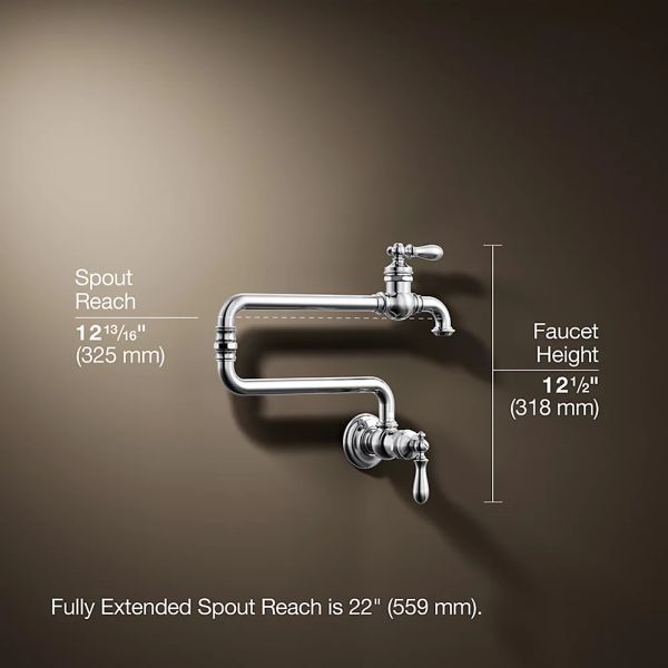 KOHLER® Artifacts® Polished Chrome Wall-Mount Pot Filler-4