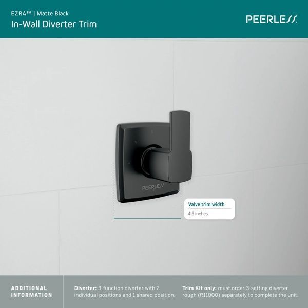 Peerless Ezra® Matte Black In-Wall Diverter Trim-3