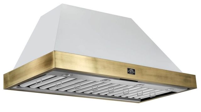 FORNO® Vittorio 48" White Wall Mounted Range Hood with Antique Brass Trim-1