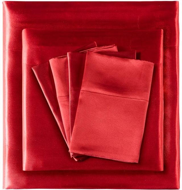 Olliix by Madison Park Essentials 6-Piece Red Full Satin Wrinkle-Free Luxurious Sheet Set-1