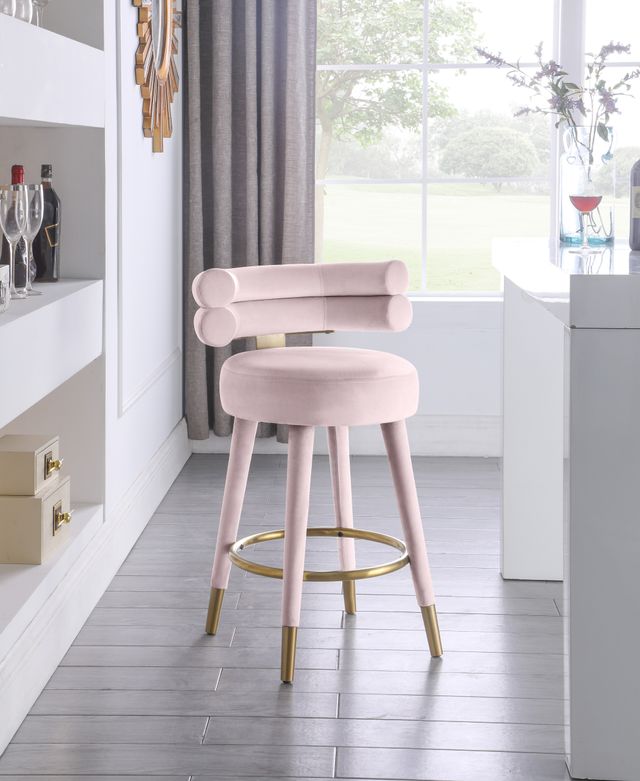 Meridian Furniture Fitzroy 2-Piece Pink Velvet Counter Stools-1