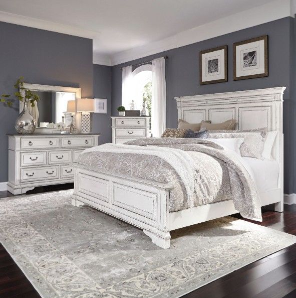 Liberty Furniture Abbey Park 4-Piece Antique White/Weathered Brown Queen Panel Bedroom Set-1