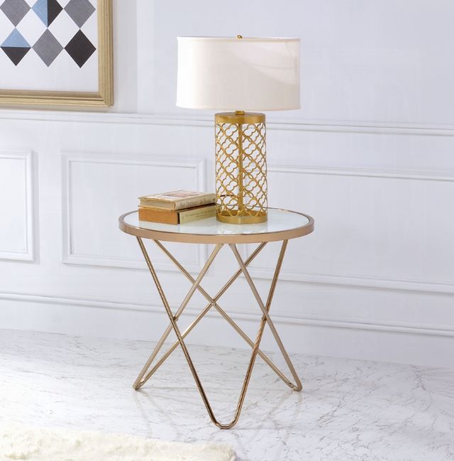 ACME Furniture Valora White Frosted Glass Top End Table with Champagne Base-3