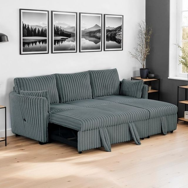 Furniture of America® Denholme Dark Gray Sectional with Pull Out-1