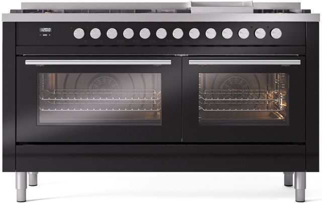 Ilve® Professional Plus II 60" Glossy Black Pro Style Dual Fuel Range-0