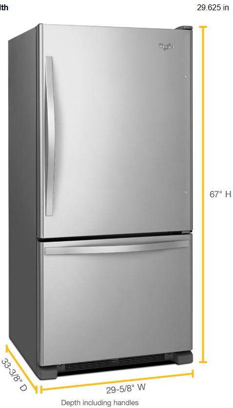 Whirlpool® 30" 18.7 Cu. Ft. Stainless Steel Bottom Freezer Refrigerator with SpillGuard™ Glass Shelves-2