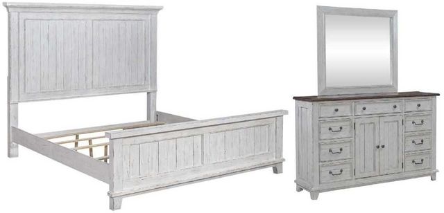Liberty Furniture River Place 3-Piece Riverstone White/Tobacco Queen Panel Bedroom Set-0