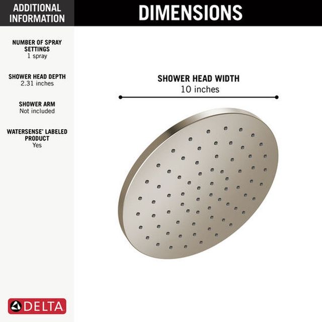 Delta Universal Showering Components Lumicoat® Stainless 10" Single-Spray Raincan Shower Head-3