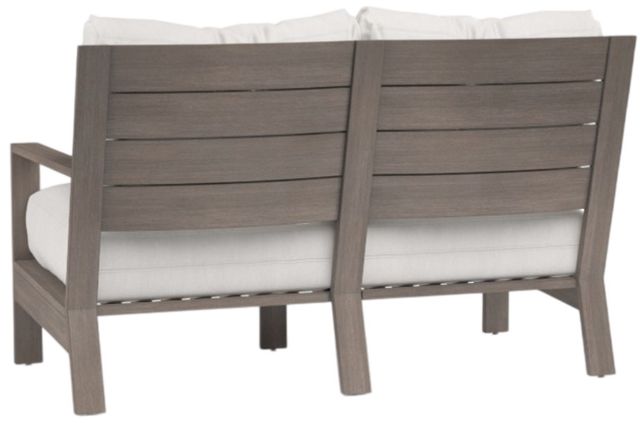 Sunset West Laguna Driftwood Aluminum Outdoor Loveseat with Canvas Flax Cushion-2