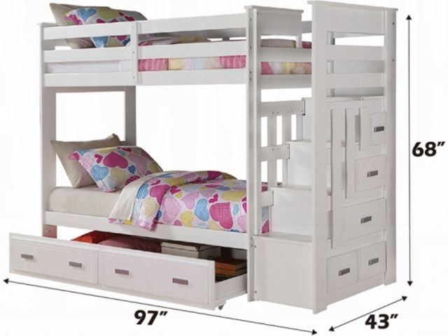 ACME Furniture Allentown White Twin Over Twin Bunk Bed with Trundle and Storage-2