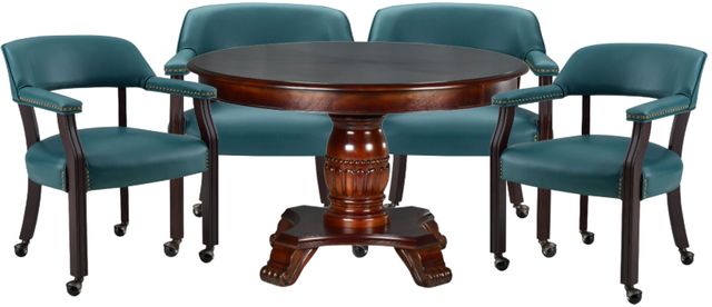 Steve Silver Co. Tournament 5-Piece Medium Cherry/Teal Dining Table Set-0