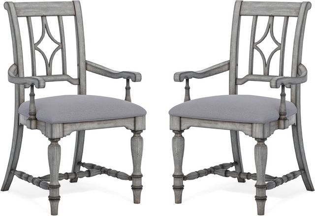 Flexsteel® Plymouth® 2-Piece Weathered Graywash Upholstered Arm Dining Chair Set