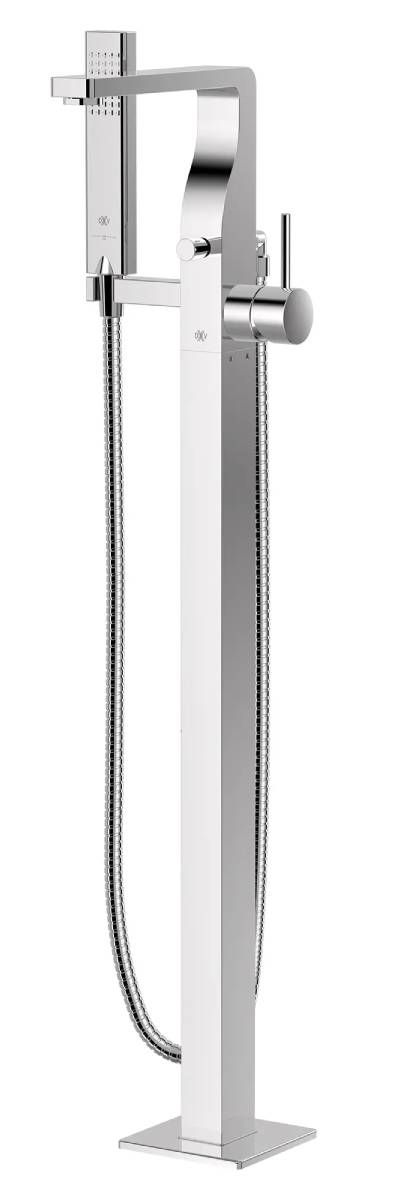 DXV Equility® Polished Chrome Square Floor Mount Bathtub Filler with Hand Shower and Lever Handle-1
