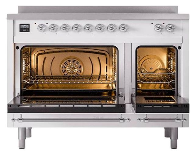 Ilve® Nostalgie II Noblesse 48'' White Pro Style Induction Range with Chrome Trim-2