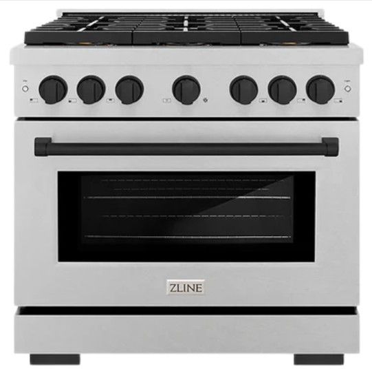 ZLINE Autograph Edition Paramount 36" 5.2 Cu. Ft. Satin Stainless Steel Gas Range with 6 Burner DuoPro™ Cooktop and Convection Gas Oven with Matte Black Accents-0