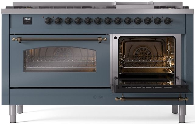 Ilve® Nostalgie II Series 60" Blue Grey Pro Style Dual Fuel Range-3