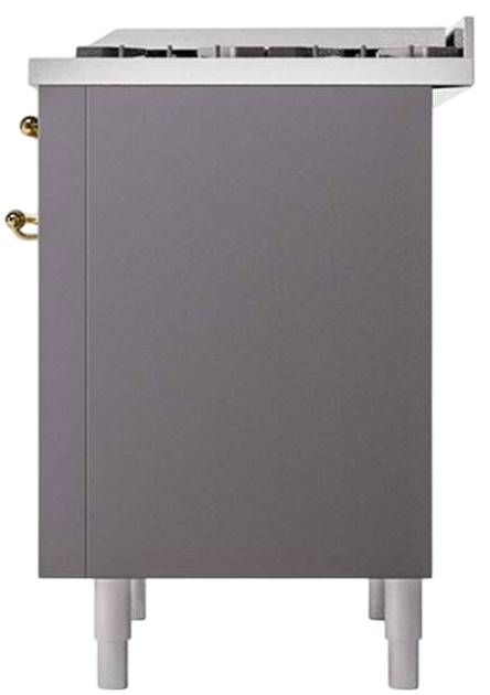 Ilve® Nostalgie II Noblesse 36'' Graphite Matte Pro Style Dual Fuel Range with Brass Trim-3