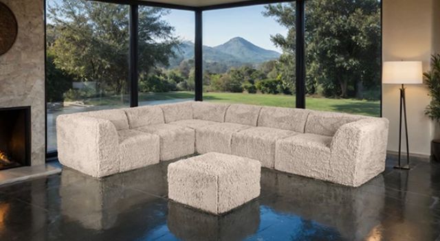 Furniture of America® Nappi Taupe Large L-Sectional with Ottoman-2