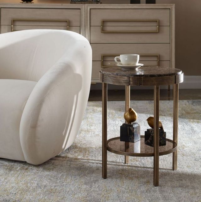 Uttermost® Cusano Antique Brass Round Marble Accent Table-1