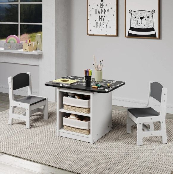 Donco Kids Art & Play 3-Piece Black/White Kids Table Set-2