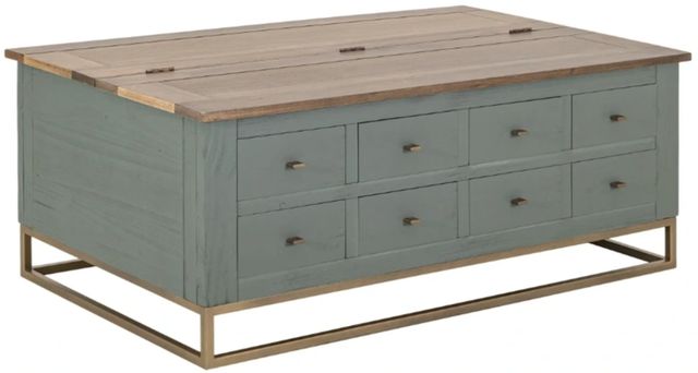 International Furniture Direct Timber Brown/Green Cocktail Table with Gold Base-0