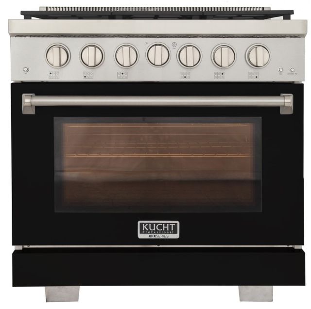 Kucht Professional KFX Series 36" Stainless Steel Pro Style Natural Gas Range with Black Door and True Simmer Burners-0