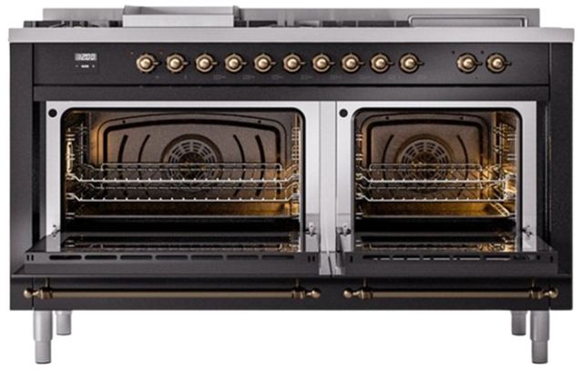 Ilve® Nostalgie II Series 60" Glossy Black Pro Style Dual Fuel Range-1