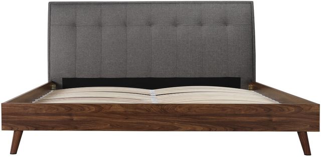 Mazin Furniture Fletcher Gray/Faux Walnut Queen Upholstered Platform Bed-3