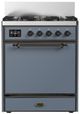 Ilve® Majestic III 30" Blue Gray Pro Style Dual Fuel Natural Gas Range with 5 Black Brass Burners and Burnished Trim-0
