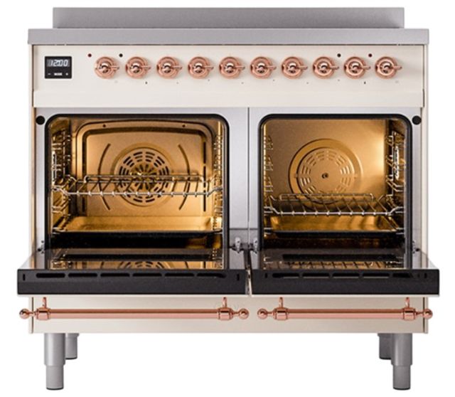 Ilve® Nostalgie II Noblesse 40'' Antique White Pro Style Induction Range with Copper Trim-1