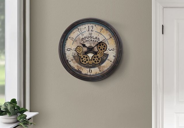 Monarch Specialties Inc. Brown 20" Round Wall Clock with Standard Numbers on Brown Gear Mechanism-2