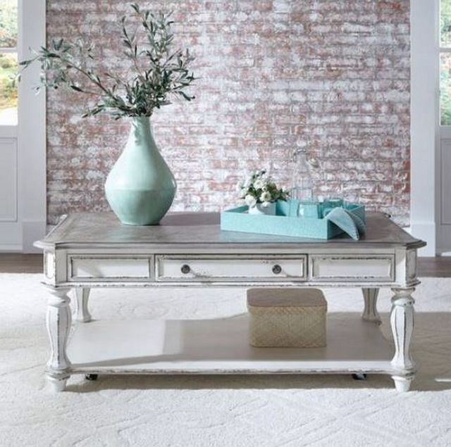 Liberty Furniture Magnolia Manor Weathered Bark Cocktail Table with Antique White Base-1