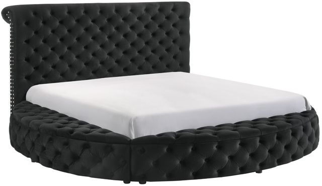 Crown Mark Brigitte Black Queen Upholstered Storage Panel Bed-0