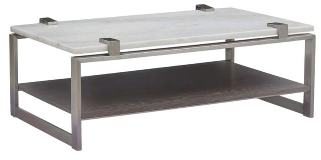 Magnussen Home® Paradox Pearl White Rectangular Cocktail Table with Platinum Frame -0