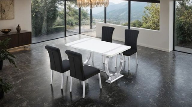 Furniture of America® Holstebro 5-Piece Black 60" Dining Table Set with Silver Base-1