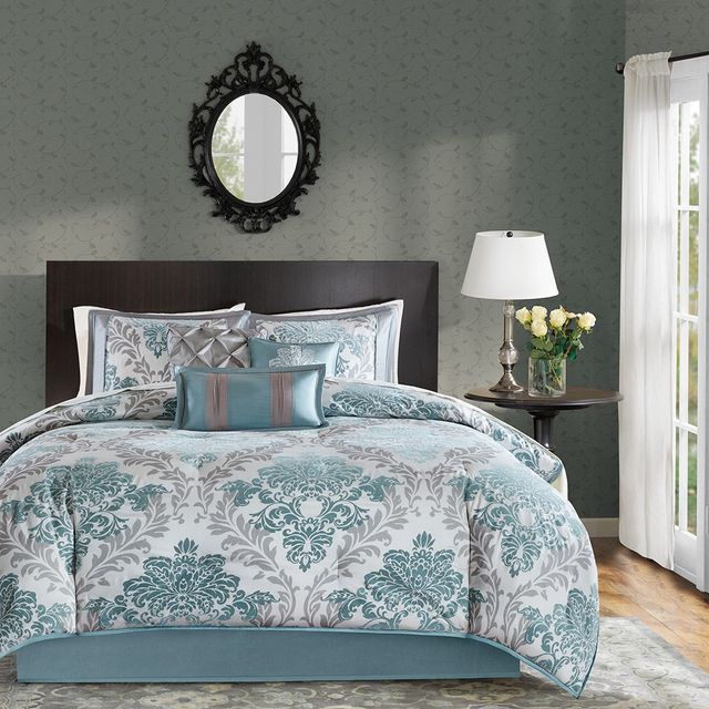 Olliix by Madison Park Bella 7 Piece Aqua King Comforter Set-1