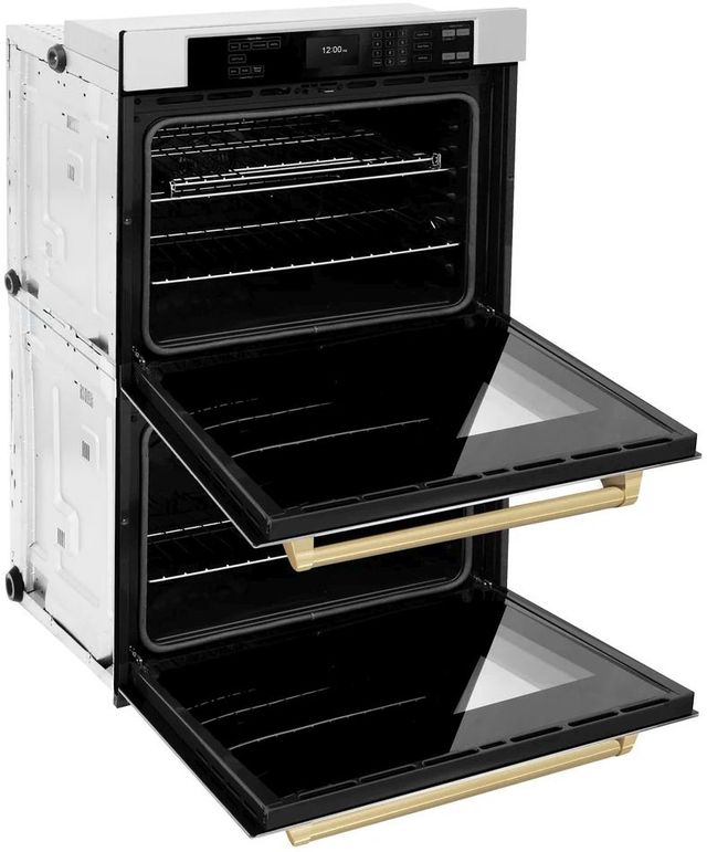 ZLINE Autograph Edition Professional 30" Stainless Steel Double Electric Wall Oven with Champagne Bronze Accents-3