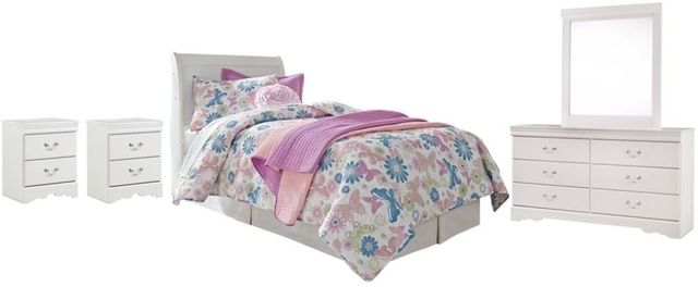 Signature Design by Ashley® Anarasia 4-Piece White Twin Sleigh Headboard Set-0