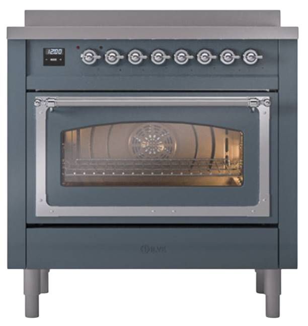 Ilve® Nostalgie II Noblesse 36'' Blue Gray Pro Style Induction Range with Chrome Trim-1