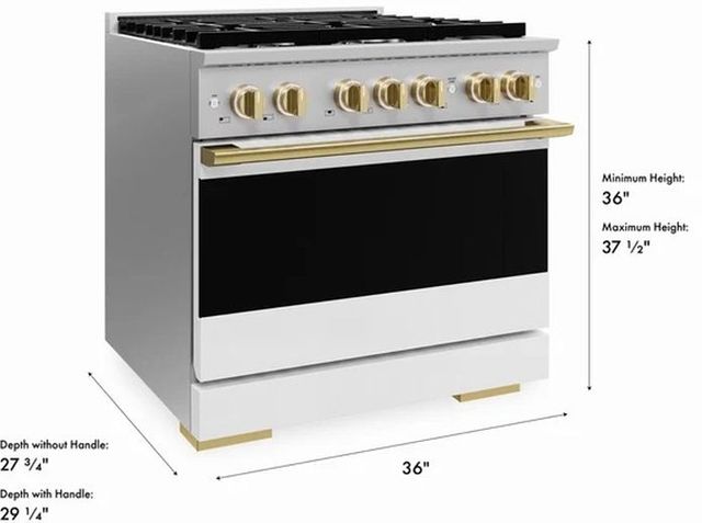 ZLINE Marino 36" Stainless Steel Pro Style Dual Fuel Range with White Matte Door and Polished Gold Accents-2