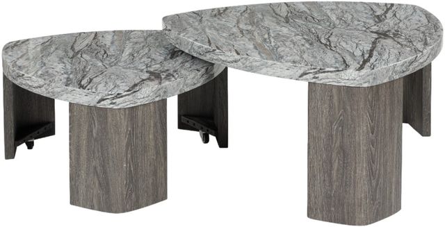 Signature Design by Ashley® Surmour 2-Piece Gray Stacked Cocktail Table Set with Brown Base-1