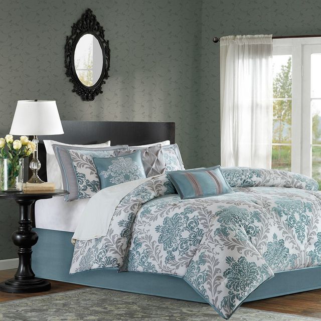 Olliix by Madison Park Bella 7 Piece Aqua King Comforter Set-0