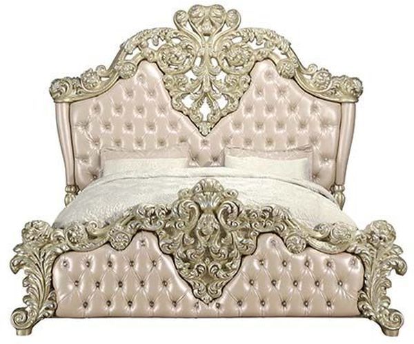 ACME Furniture Vatican Champagne Silver/Light Gold Eastern King Upholstered Panel Bed-2