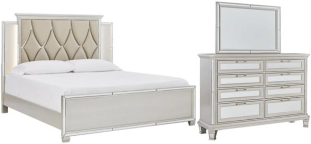 Signature Design by Ashley® Lindenfield 3-Piece Silver King Upholstered Panel Bed Set-0