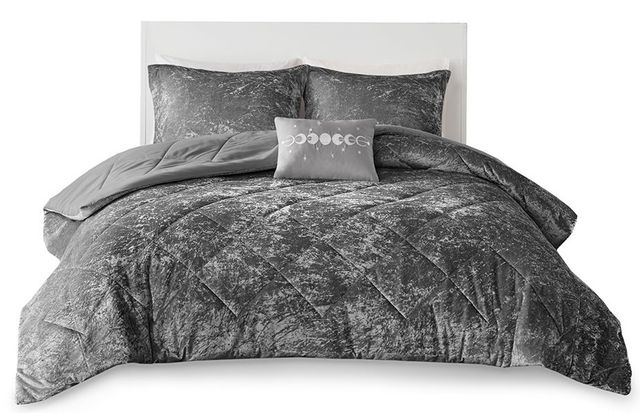 Olliix by Intelligent Design Felicia Grey King/California King Velvet Comforter Set-0