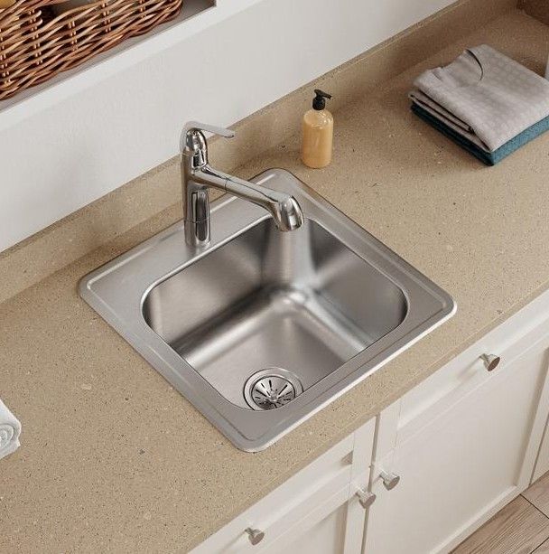 Elkay Celebrity® Brushed Satin 20" 1-Hole Single Bowl Drop-in Laundry Sink-2