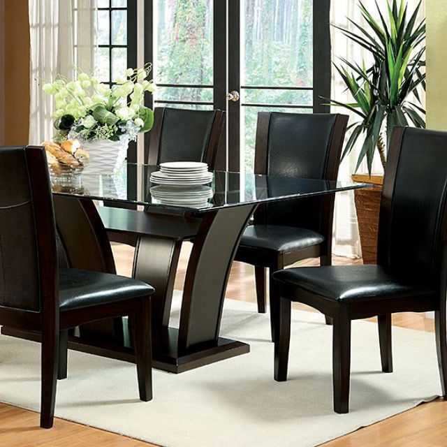 Furniture of America® Manhattan I Glass Top Rectangular Dining Table with Dark Cherry Base-2