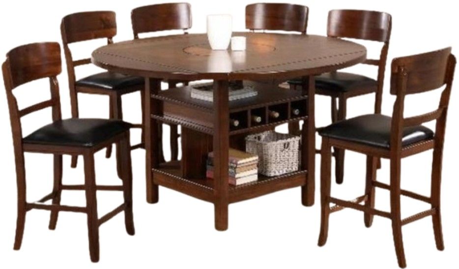 Crown Mark Conner 7-Piece Black/Brown Counter Dining Table Set | Colder ...